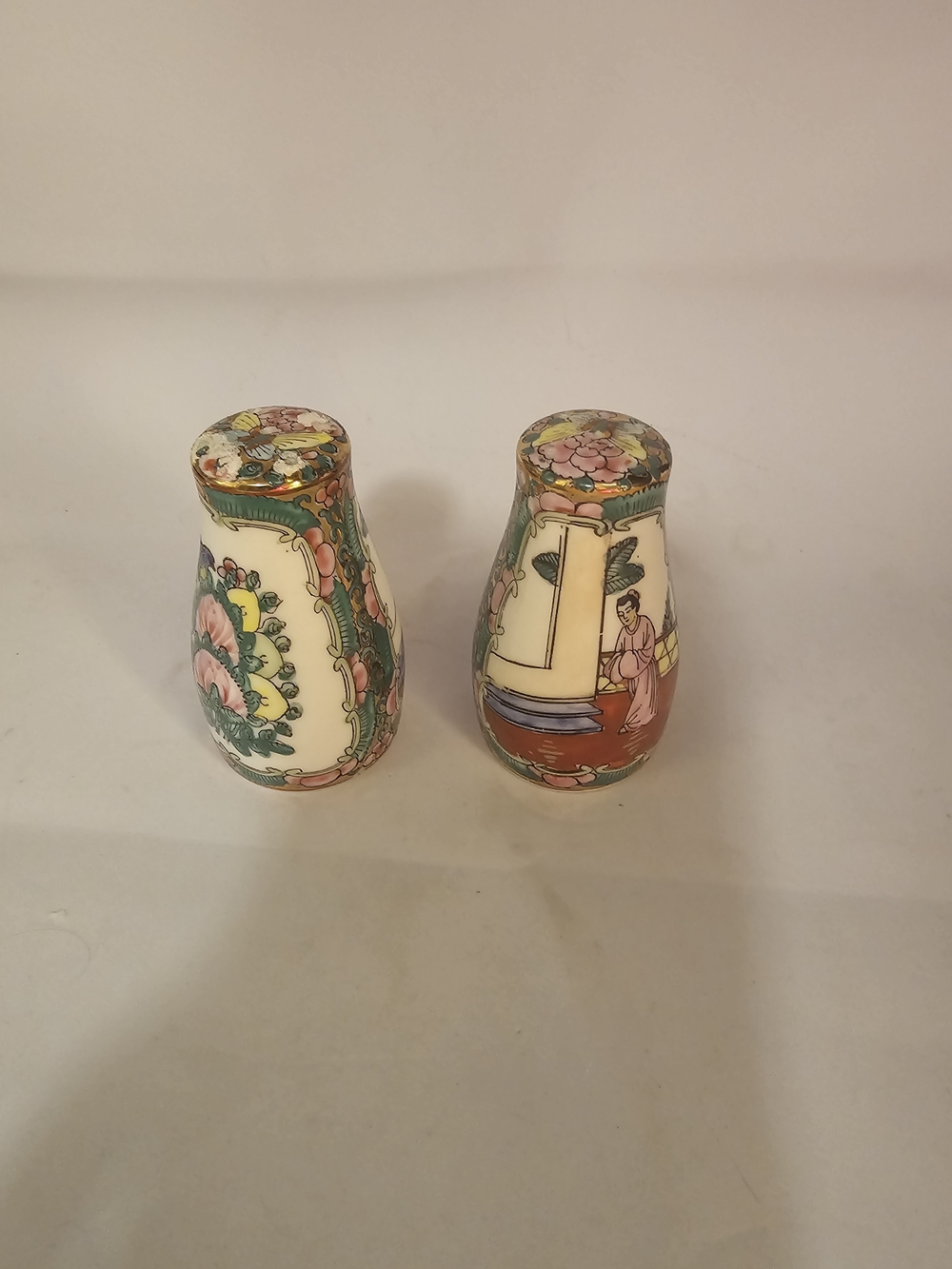 Rose Medallion Hand-Painted  Porcelain Salt and Pepper Shakers -